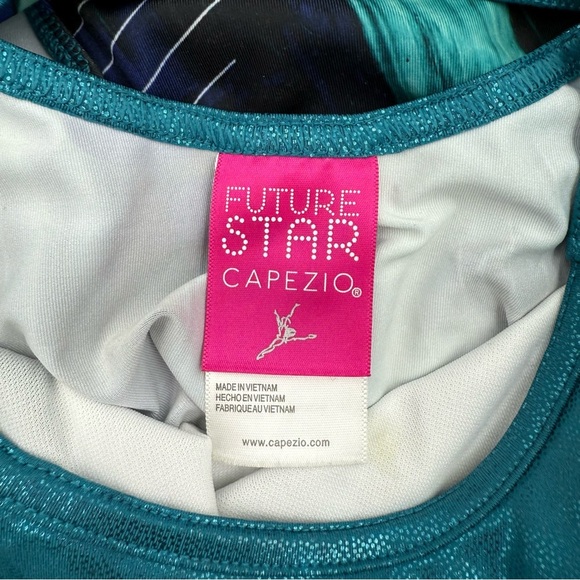Capezio Gymnastics Leotard | Girls’ Size XXS | Teal & Blue Metallic Long Sleeve - Picture 3 of 3